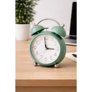 Açık Yeşil Renk Mini Dekoratif Işıklı Alarmlı Yuvarlak Masa Saati