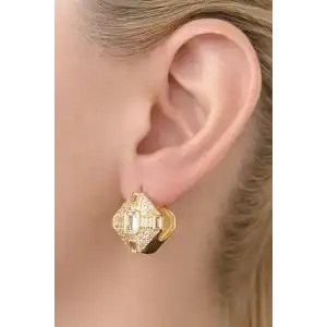 Altın Renk 14K Altın Kaplama Taşlı Küpe (Çift)