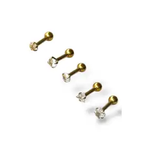 Altın Renk 5li Taş Detaylı Cerrahi Çelik Tragus/Kıkırdak Küpe/Piercing