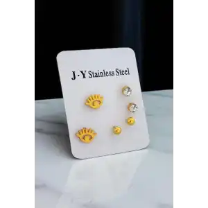 Altın Renk 6lı Karışık Figürlü Çelik Küpe Set