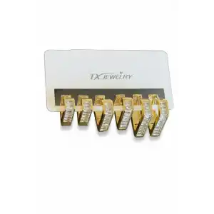 Altın Renk 6lı Taş Detaylı TX 14K Altın Kaplama Küpe Set
