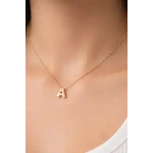 Altın Renk A Harf Çelik Kolye
