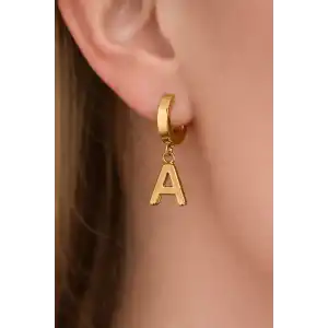 Altın Renk A Harf Çelik Küpe (Çift)