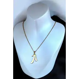 Altın Renk A Harf Figürlü Küpe Ve Kolye Set