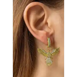 Altın Renk Anka Kuş Figürlü Taş Detaylı Küpe (Çift)