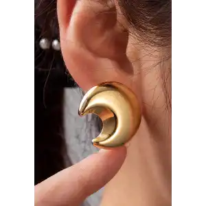 Altın Renk Ay Figürlü Çelik Küpe (Çift)