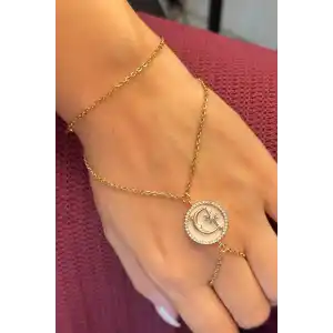 Altın Renk Ay Ve Yıldız Figürlü Taş Detaylı Çelik Şahmeran