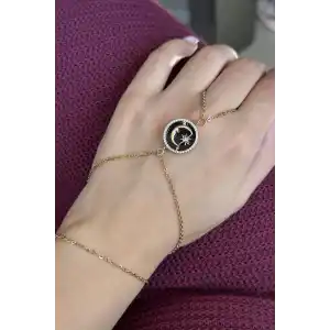 Altın Renk Ay Ve Yıldız Figürlü Taş Detaylı Çelik Şahmeran