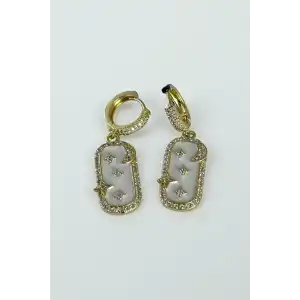 Altın Renk Ay Ve Yıldız Figürlü Taş Detaylı Küpe (Çift)