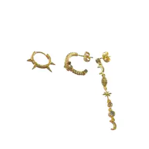 Altın Renk Ay Ve Yıldız Figürlü Taş Detaylı VİP 3lü YSX Küpe Set