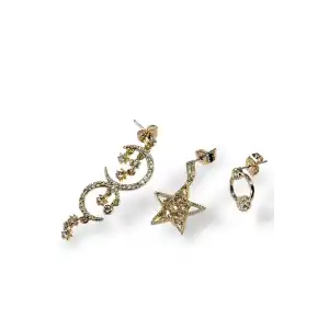 Altın Renk Ay ve Yıldız Figürlü VİP 3lü YSX Küpe Set