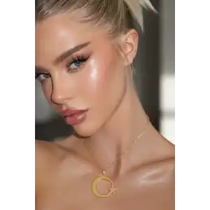 Altın Renk Ay Yıldız Figürlü Çelik Kolye