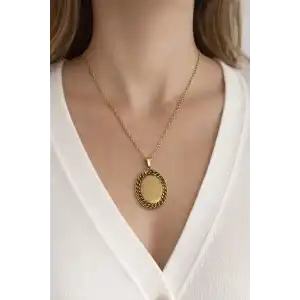 Altın Renk Ayet Yazılı Çelik Kolye