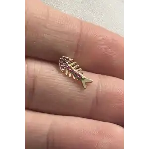 Altın Renk Balık Figürlü Taş Detaylı Cerrahi Çelik Tragus/Kıkırdak Küpe/Piercing (Tek)