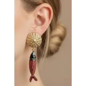 Altın Renk Balık Figürlü Tasarım Küpe(Çift)