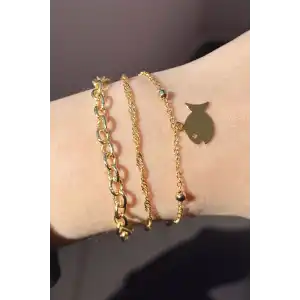 Altın Renk Balık Figürlü Zincir Detaylı Bileklik