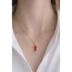 Altın Renk Biber Figürlü Çelik Şans Kolye