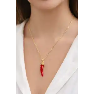 Altın Renk Biber Figürlü Çelik Şans Kolyesi