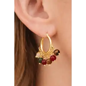 Altın Renk Boncuk Detaylı Küpe (Çift)