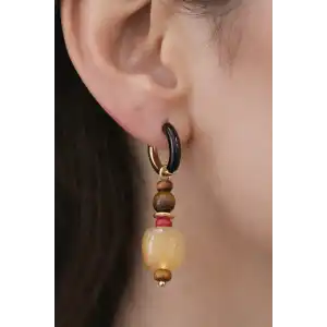 Altın Renk Boncuk Detaylı Küpe (Çift)