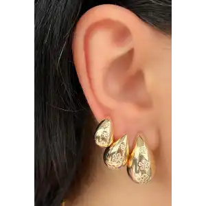 Altın Renk Bottaga Figürlü Çiçek Detaylı VİP 3lü YSX Küpe Set