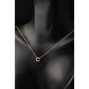 Altın Renk C Harf Çelik Kolye