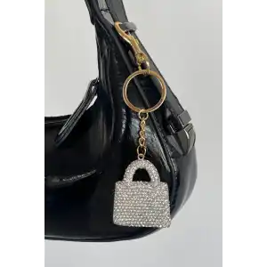 Altın Renk Çanta Figürlü Taş Detaylı Çanta Charm/ Anahtarlık