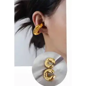 Altın Renk Çelik Ear Cuff (Çift)