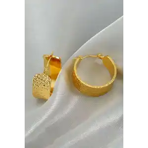 Altın Renk Çelik Halka Küpe (Çift)