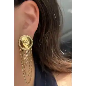 Altın Renk Çelik Sallantılı Küpe (Çift)