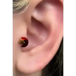 Altın Renk Cerrahi Çelik Ay Ve Yıldız Figürlü Tragus/Kıkırdak Küpe/Piercing (Tek)