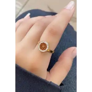 Altın Renk Çiçek Figürlü Ayarlanabilir Çelik Yüzük