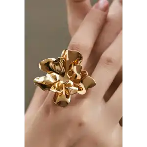 Altın Renk Çiçek Figürlü Ayarlanabilir Yüzük