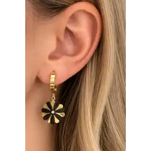 Altın Renk Çiçek Figürlü Çelik Küpe (Çift)