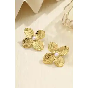 Altın Renk Çiçek Figürlü Çelik Küpe (Çift)