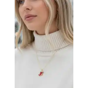 Altın Renk Çorap Figürlü Çelik Yılbaşı Kolyesi