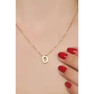 Altın Renk D Harf Çelik Kolye