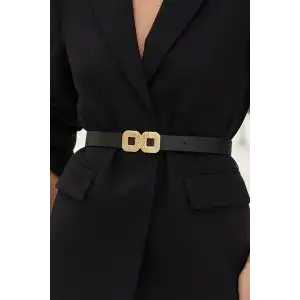 Altın Renk Deri Detaylı Kadın Kemer