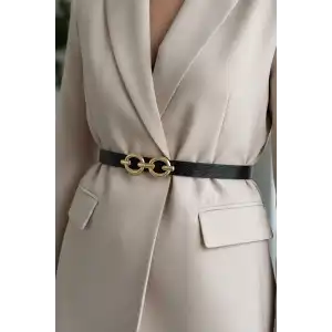 Altın Renk Deri Detaylı Kadın Kemer