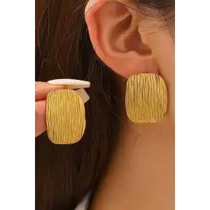 Altın Renk Dikdörtgen Çelik Küpe (Çift)