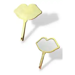 Altın Renk Dudak Detaylı El Aynası