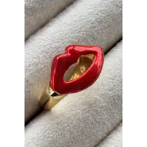 Altın Renk Dudak Figürlü Metal Ayarlanabilir Yüzük