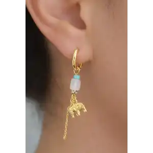 Altın Renk Fil Figürlü Taş Detaylı Küpe (Çift)