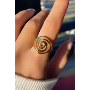 Altın Renk Geometrik Desenli Ayarlanabilir Yüzük
