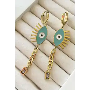 Altın Renk Göz Detaylı Çelik Küpe (Çift)