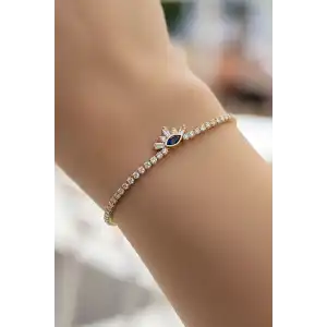 Altın Renk Göz Detaylı Taşlı 14K Altın Kaplama Tx Bileklik