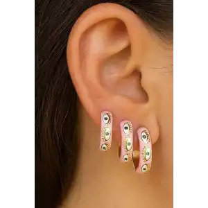 Altın Renk Göz Figürlü 3lü YSX Küpe Set