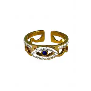 Altın Renk Göz Figürlü Çelik Ayarlanabilir Yüzük
