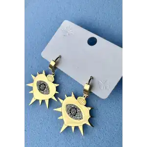 Altın Renk Göz Figürlü Çelik Küpe (Çift)