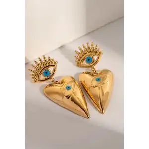 Altın Renk Göz Figürlü Çelik Küpe (Çift)